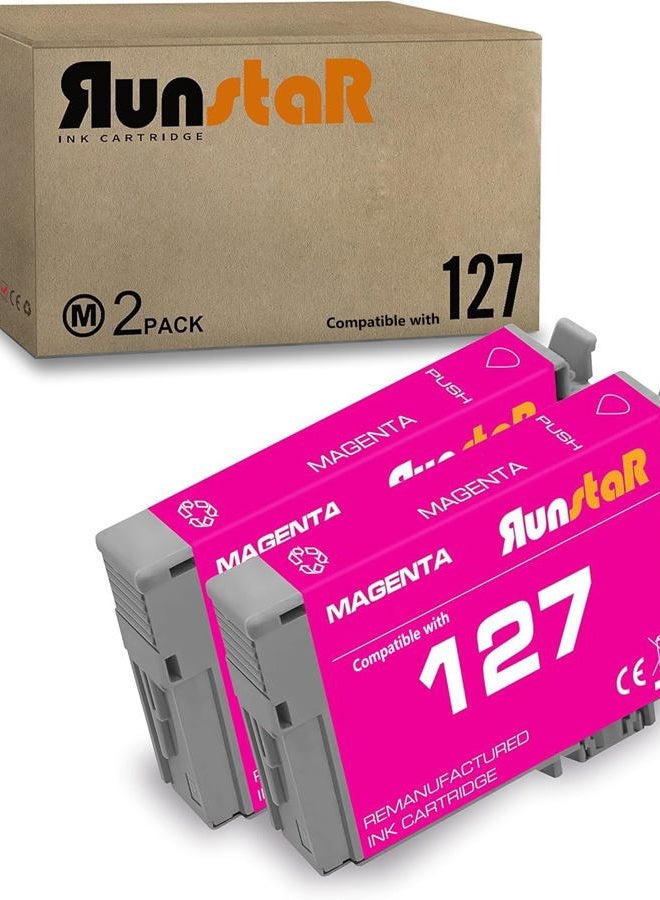 Run Star 2 Pack 127 Magenta Remanufactured Ink Cartridge Replacement for Epson 127 T127 use for Epson Workforce 60 435 520 545 645 840 845 WF-3520 WF-3540 WF-7010 WF-7510 WF-7520 Printer (2 Magenta) - Image 1