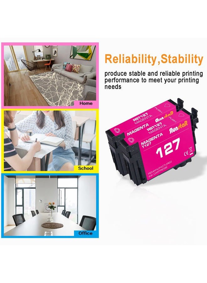Run Star 2 Pack 127 Magenta Remanufactured Ink Cartridge Replacement for Epson 127 T127 use for Epson Workforce 60 435 520 545 645 840 845 WF-3520 WF-3540 WF-7010 WF-7510 WF-7520 Printer (2 Magenta) - Image 5