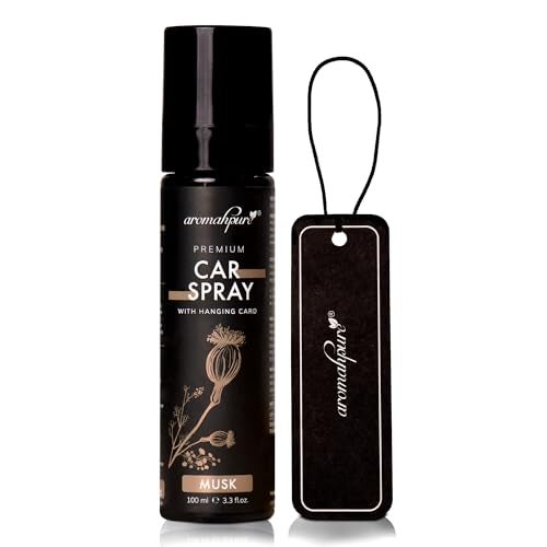 Aromahpure Musk Car Perfume Spray with Hanging Card | 100ml | Long Lasting 800+ Sprays Car Fresheners | IFRA-Compliant Fragrance &Travel Friendly Car Air Freshener| CFC Free & Fast Acting Formula - Image 1