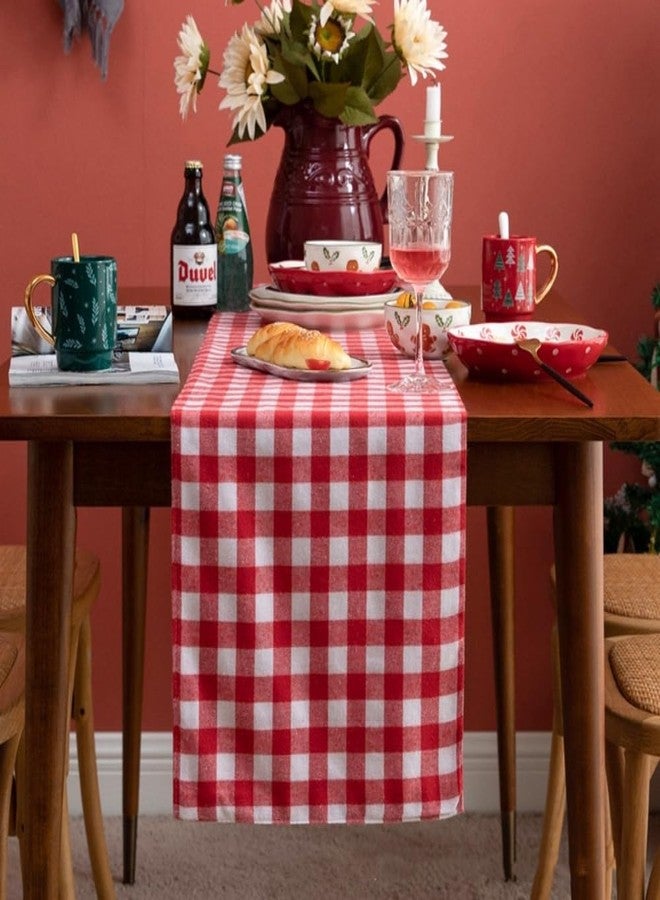 Celbon Home Linen Gingham Check Table Runner Cotton&Line Red Burgundy Checkered Table Runner Kitchen Dining Table Decoration Cover Perfect for Home Kitchen and Events (12x55 Inches) - Image 2