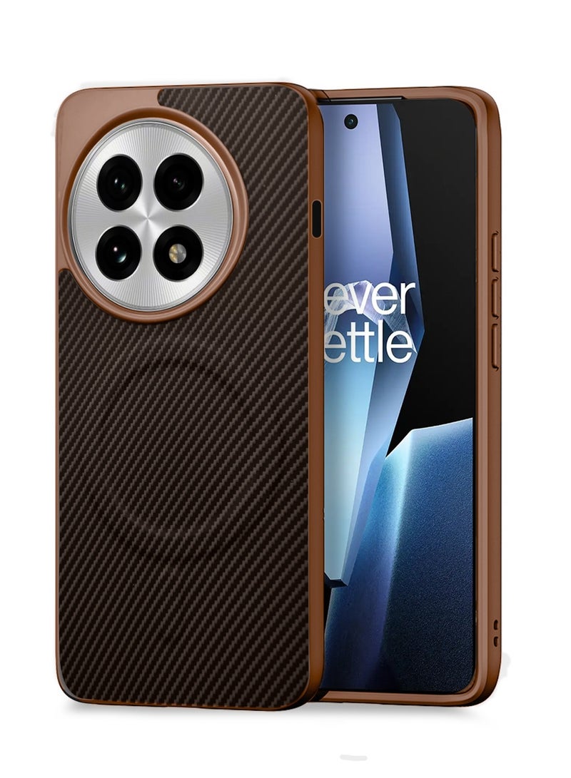 Wtech OnePlus 13R 5G 2025 Soft Silicone Carbon Fiber Magsafe Protective Back Case Cover (MCFPSN) - Brown - Image 1
