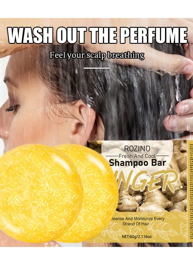 Rozino 2pcs ROZINO Ginger Shampoo Bar, Deep Moisturizing, Nourishing, Smooths Hair, Hydrates All Hair Types, Gentle Soothing for Dry & Damaged Hair, Unisex Adult, 300g  - Image 4