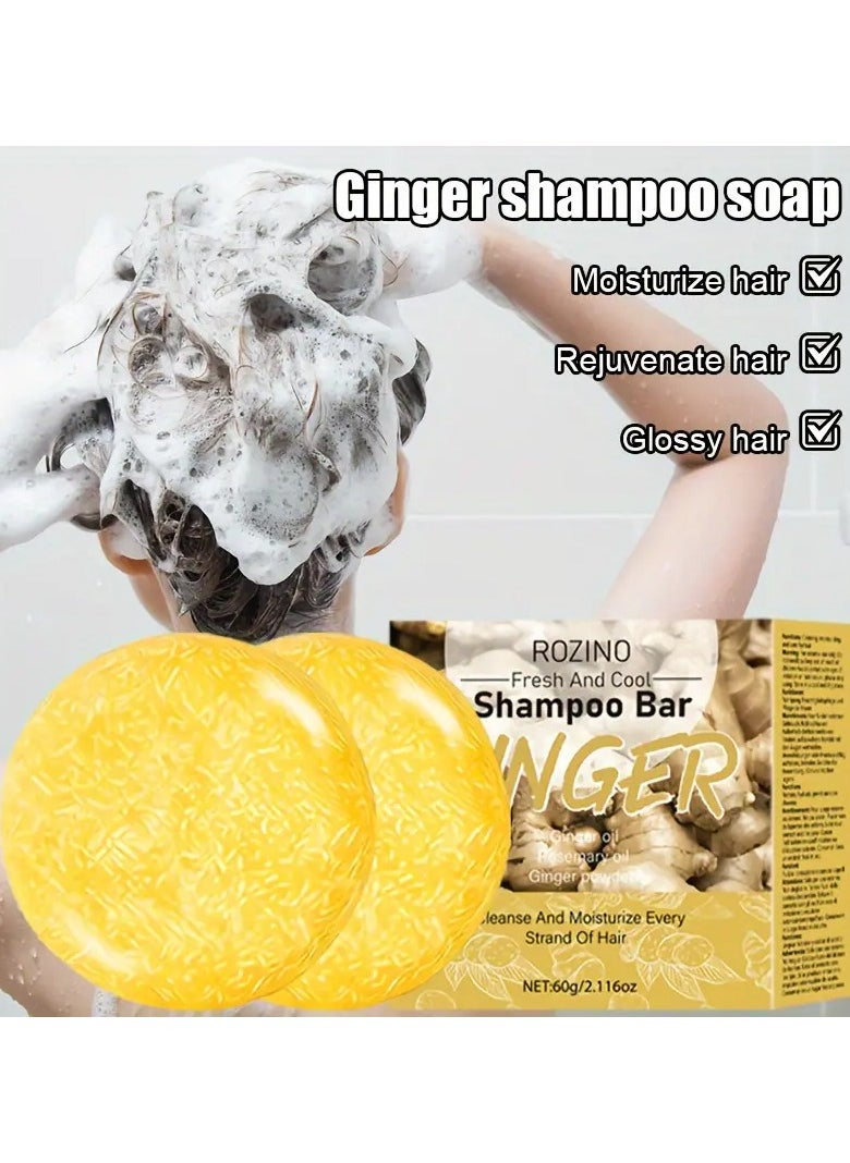 Rozino 2pcs ROZINO Ginger Shampoo Bar, Deep Moisturizing, Nourishing, Smooths Hair, Hydrates All Hair Types, Gentle Soothing for Dry & Damaged Hair, Unisex Adult, 300g  - Image 5