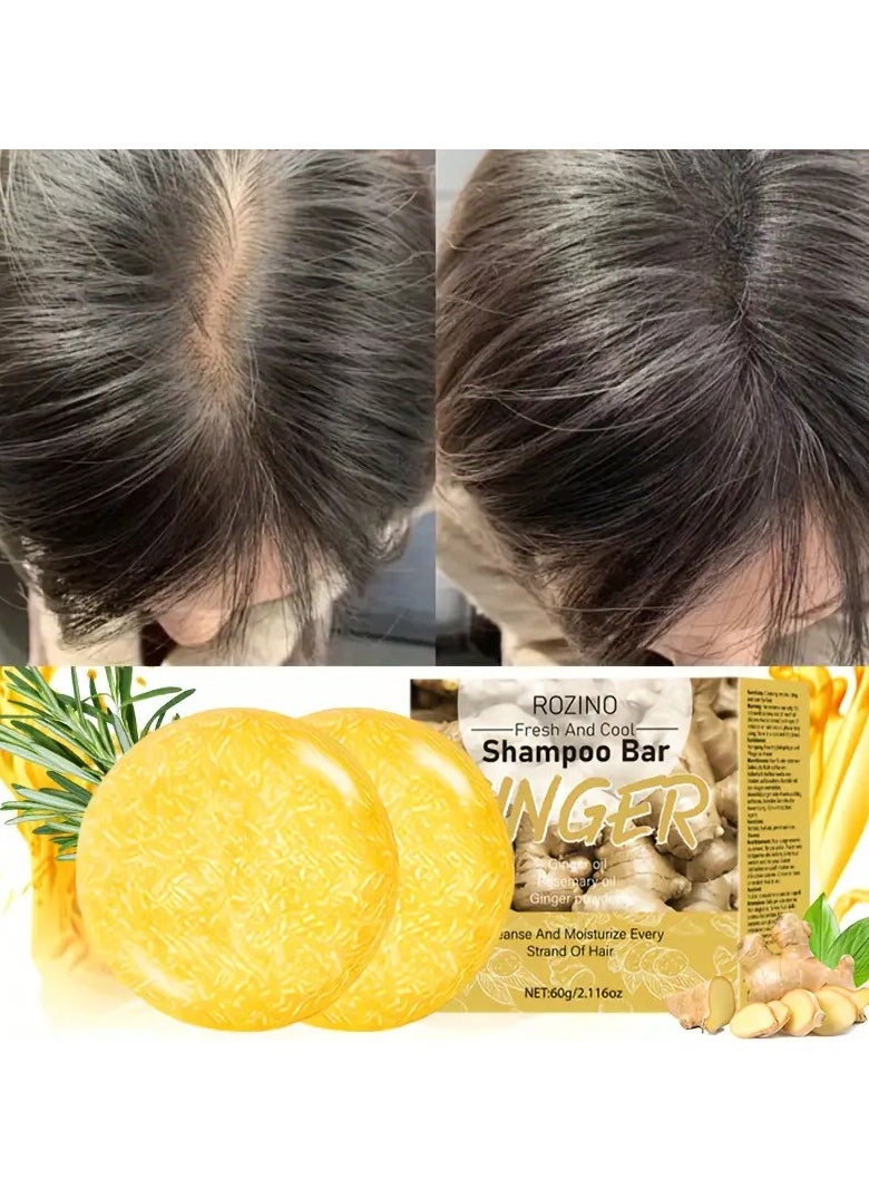 Rozino 2pcs ROZINO Ginger Shampoo Bar, Deep Moisturizing, Nourishing, Smooths Hair, Hydrates All Hair Types, Gentle Soothing for Dry & Damaged Hair, Unisex Adult, 300g  - Image 1
