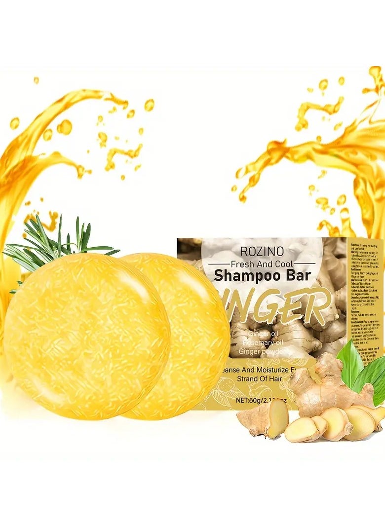 Rozino 2pcs ROZINO Ginger Shampoo Bar, Deep Moisturizing, Nourishing, Smooths Hair, Hydrates All Hair Types, Gentle Soothing for Dry & Damaged Hair, Unisex Adult, 300g  - Image 3