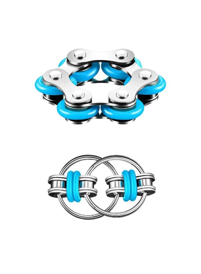 2-pack Chain Transformation Fidget Toy Set - 6-Roller Sensory Toy with Double Ring Keychain, Silent Metal & Silicone Stress Relief Toy for Adults & Kids (Blue) - Image 1