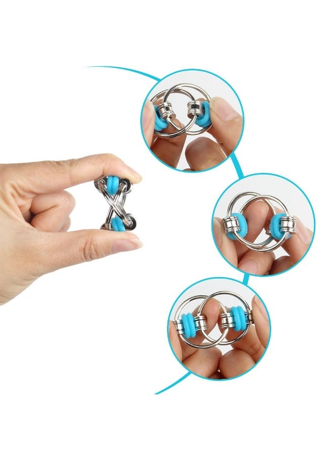 2-pack Chain Transformation Fidget Toy Set - 6-Roller Sensory Toy with Double Ring Keychain, Silent Metal & Silicone Stress Relief Toy for Adults & Kids (Blue) - Image 5