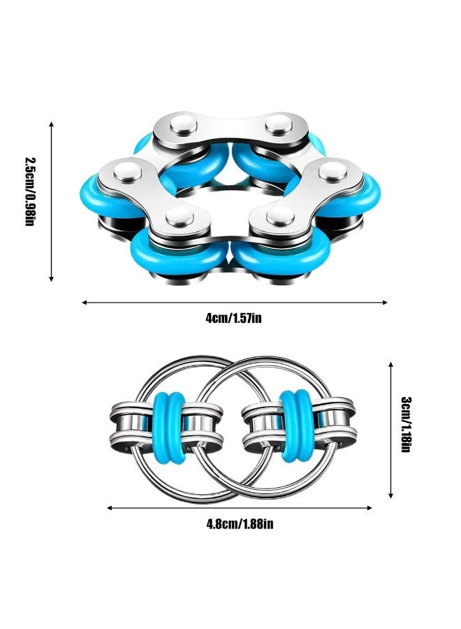 2-pack Chain Transformation Fidget Toy Set - 6-Roller Sensory Toy with Double Ring Keychain, Silent Metal & Silicone Stress Relief Toy for Adults & Kids (Blue) - Image 3