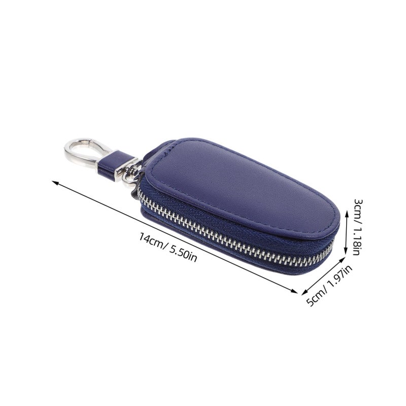 Blue Car Key Pouch Portable Zipper Key Protector Bag Vehicle Keyring Storage Case - Image 3