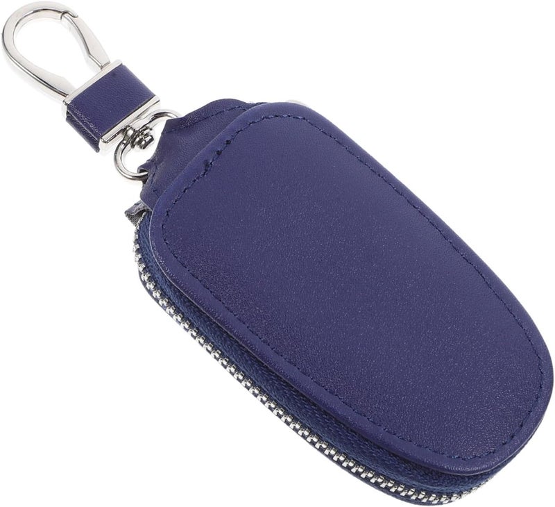Blue Car Key Pouch Portable Zipper Key Protector Bag Vehicle Keyring Storage Case - Image 1