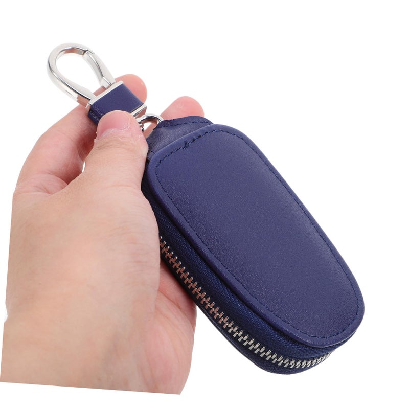 Blue Car Key Pouch Portable Zipper Key Protector Bag Vehicle Keyring Storage Case - Image 4