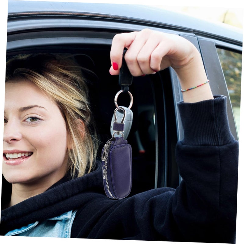 Blue Car Key Pouch Portable Zipper Key Protector Bag Vehicle Keyring Storage Case - Image 5
