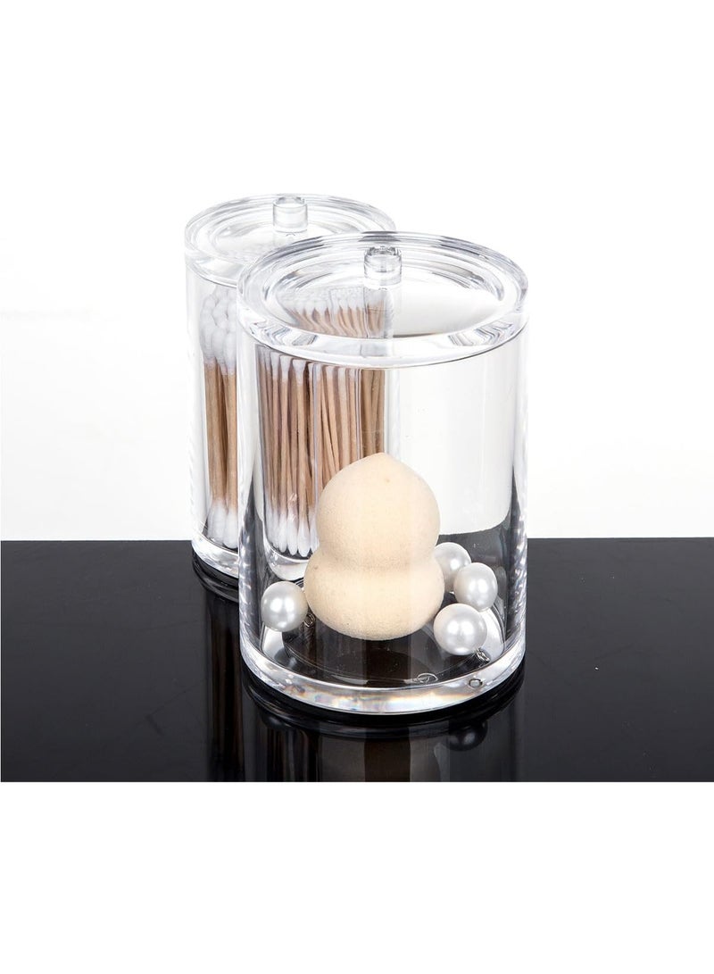 منظم اكريليك شفاف بعلبتين مع غطاء لتخزين اعواد قطن وقطن دائري واكسسوارات صغيرة حجم 15.3 سم - Image 4