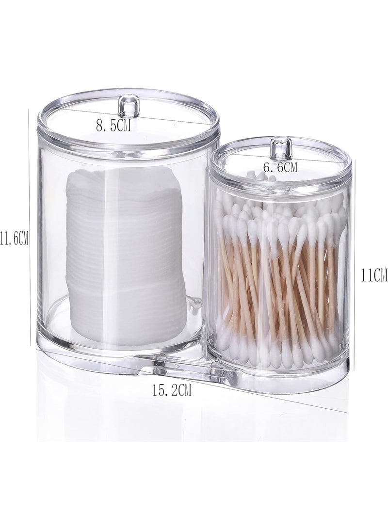 منظم اكريليك شفاف بعلبتين مع غطاء لتخزين اعواد قطن وقطن دائري واكسسوارات صغيرة حجم 15.3 سم - Image 2