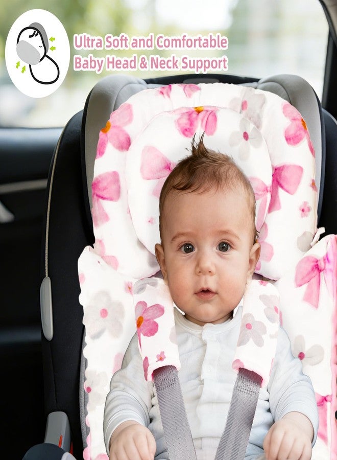Hooyax Infant Car Seat Insert with Removable Head Support, Dual-Sided Baby Car Seat Cushion for Preemies & Newborns - Universal Head & Body Support for Car Seat, Stroller & Swing(Bow Flower) - Image 3