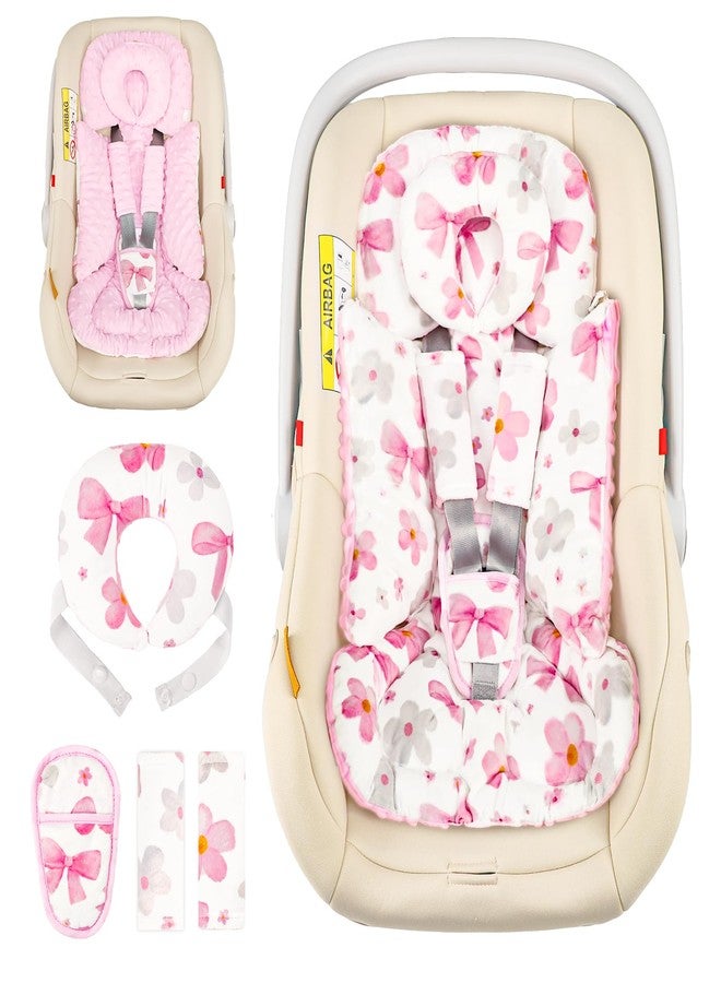 Hooyax Infant Car Seat Insert with Removable Head Support, Dual-Sided Baby Car Seat Cushion for Preemies & Newborns - Universal Head & Body Support for Car Seat, Stroller & Swing(Bow Flower) - Image 1