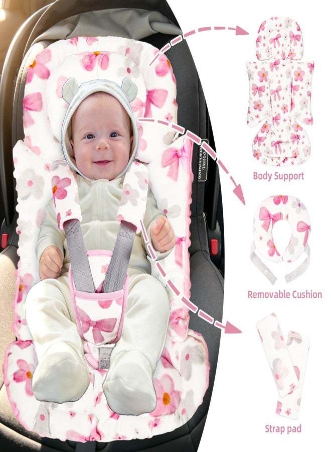 Hooyax Infant Car Seat Insert with Removable Head Support, Dual-Sided Baby Car Seat Cushion for Preemies & Newborns - Universal Head & Body Support for Car Seat, Stroller & Swing(Bow Flower) - Image 5