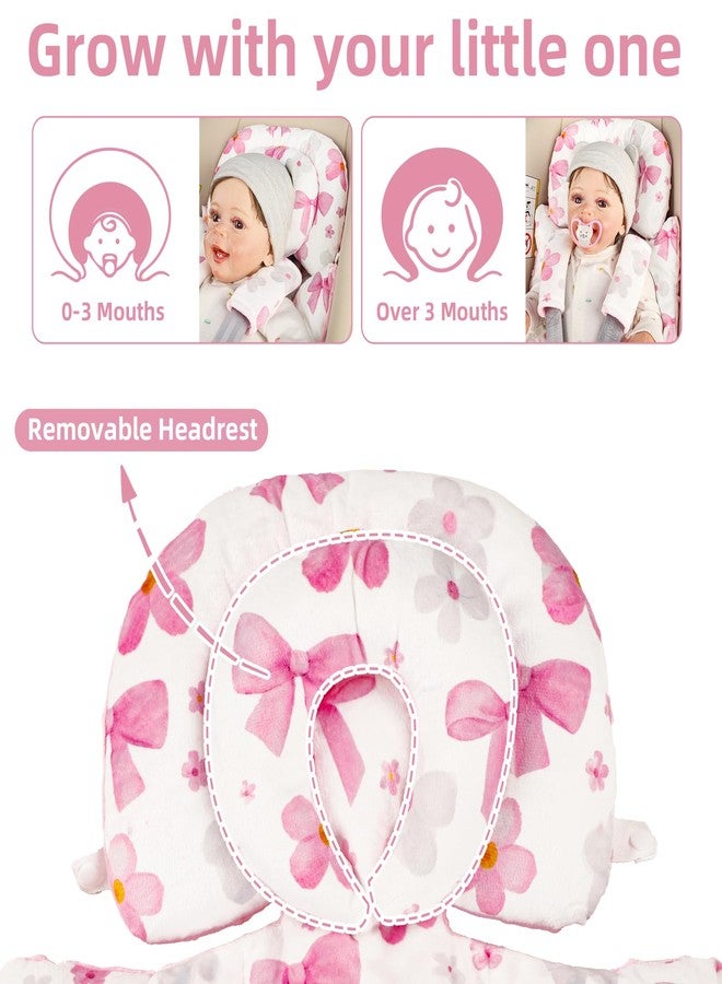 Hooyax Infant Car Seat Insert with Removable Head Support, Dual-Sided Baby Car Seat Cushion for Preemies & Newborns - Universal Head & Body Support for Car Seat, Stroller & Swing(Bow Flower) - Image 2