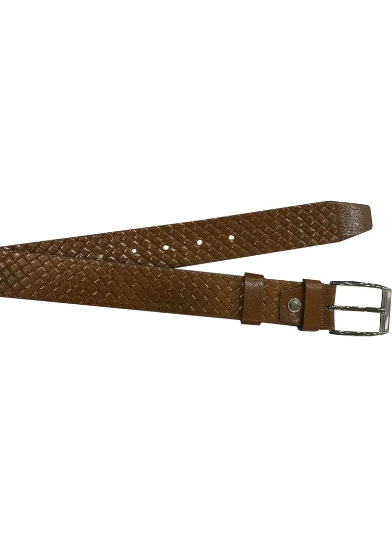 Varetta Brown Cross Pattern Leather Belt