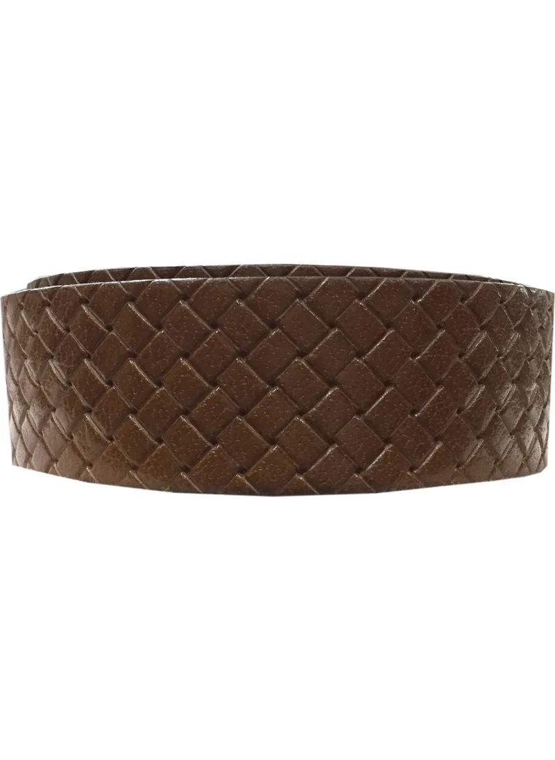 Varetta Brown Cross Pattern Leather Belt