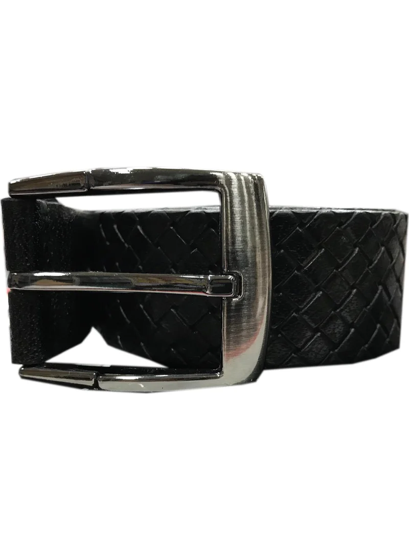 Varetta Black Knit Pattern Leather Belt