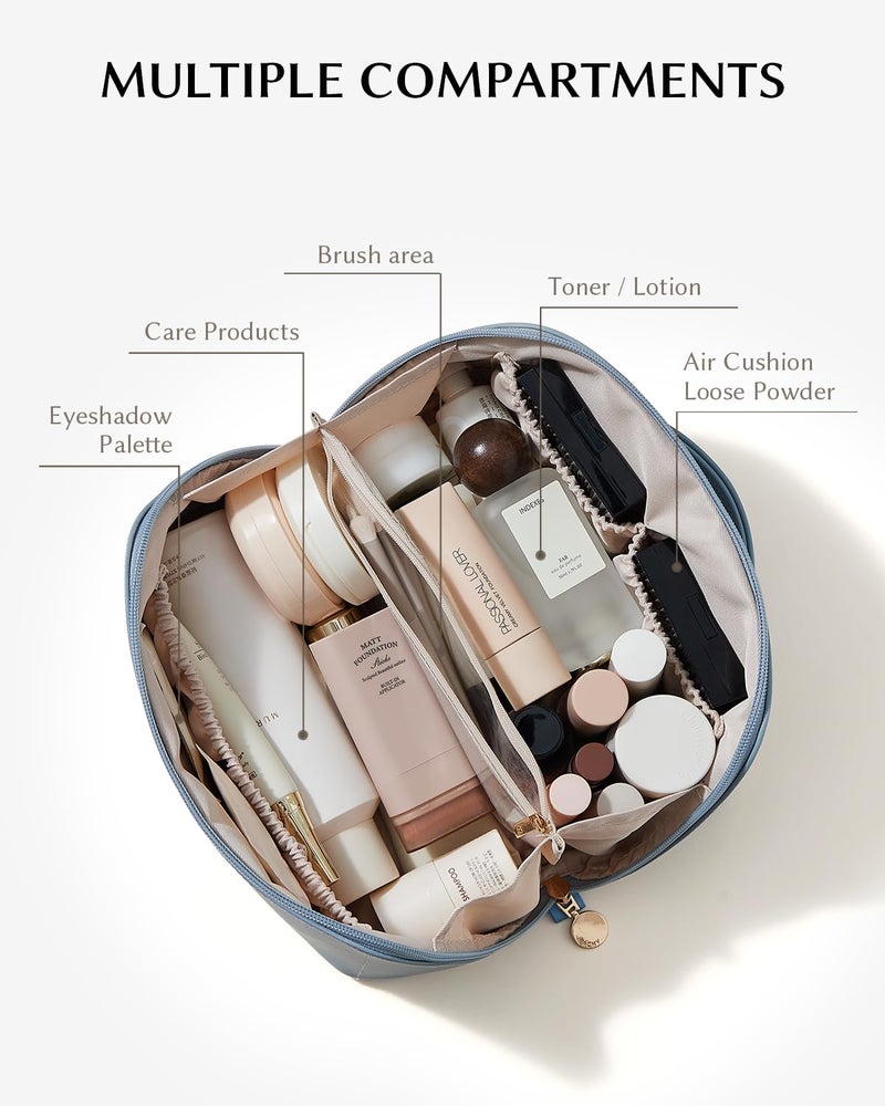 EACHY Travel Makeup Bag,Large Capacity Cosmetic Bags for Women,Portable Pouch Open Flat Toiletry Bag Make up Organizer with Divider and Handle - Image 2