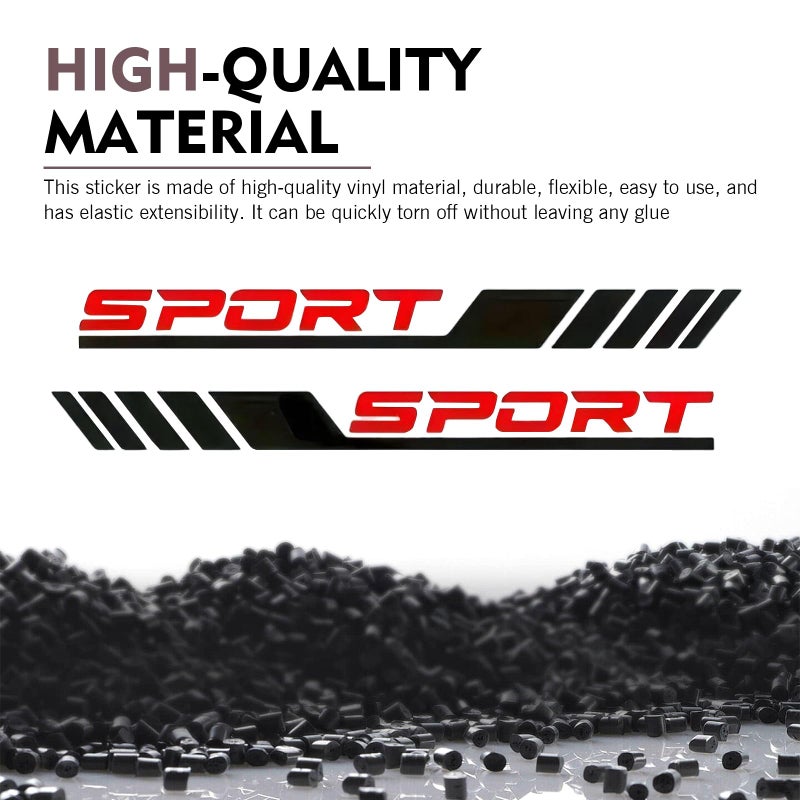 Qurbuns 2 PCS Sport Letter Car Stickers, 22.83" x 5.08" Stripe Decals for Car Door Side, Waterproof & Scratch-Resistant Vinyl Decal, Universal Auto Body Side Decoration Sticker (Black & Red) - Image 3