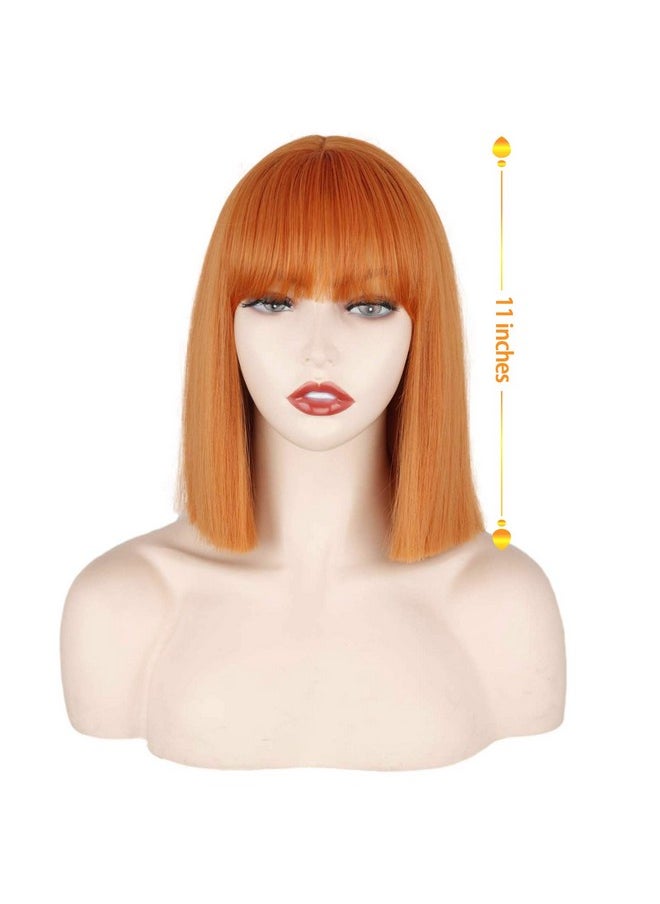 MERISIHAIR Erisihair Short Orange Bob Wig With Bangs Straight Bob Orange Wigs For Women Cosplay Colorful Orange Bangs High Temperature Heat Resistant Wigs For Women(Orange)  - Image 3