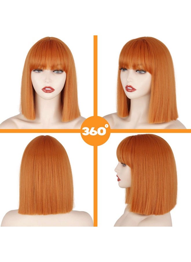 MERISIHAIR Erisihair Short Orange Bob Wig With Bangs Straight Bob Orange Wigs For Women Cosplay Colorful Orange Bangs High Temperature Heat Resistant Wigs For Women(Orange)  - Image 5