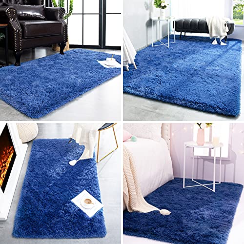 TWINNIS Super Soft Shaggy Rugs Fluffy Carpets, 5x8 Feet, Indoor Modern Plush Area Rugs for Living Room Bedroom Kids Room Nursery Home Decor, Upgrade Anti-Skid Rectangular Fuzzy Rug, Indigo - Image 4