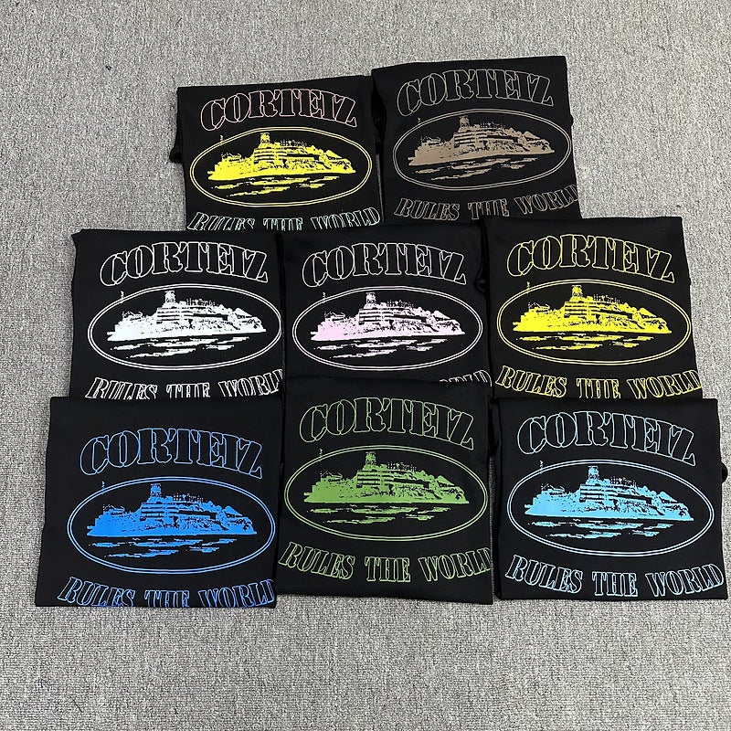 Corteiz Alcatraz Island Color Cartoon Printing Beautiful Trendy Loose Casual Round Neck Short-Sleeved T-Shirt For Men And Women - Image 3