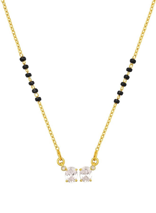 sweeply Mangalsutra for Women | Traditional Black Beads Chain with Double Oval Stone Pendant | Elegant Daily,Party, Wear Jewelry, Best Birthday, perfect for Anniversary, Mother's Day gift, Valentine Gift, Gift for Diwali - Image 1