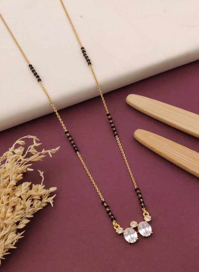 sweeply Mangalsutra for Women | Traditional Black Beads Chain with Double Oval Stone Pendant | Elegant Daily,Party, Wear Jewelry, Best Birthday, perfect for Anniversary, Mother's Day gift, Valentine Gift, Gift for Diwali - Image 2