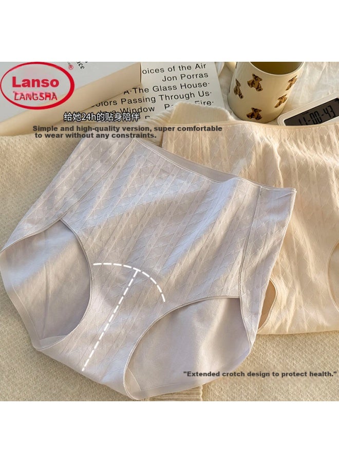 LANG SHA Langsha Long-staple Cotton Women's High-waisted Antibacterial Underwear 3-pack Extended Full Cotton Crotch High-end Embossed Postpartum Tummy Control Women's Panties - Image 1