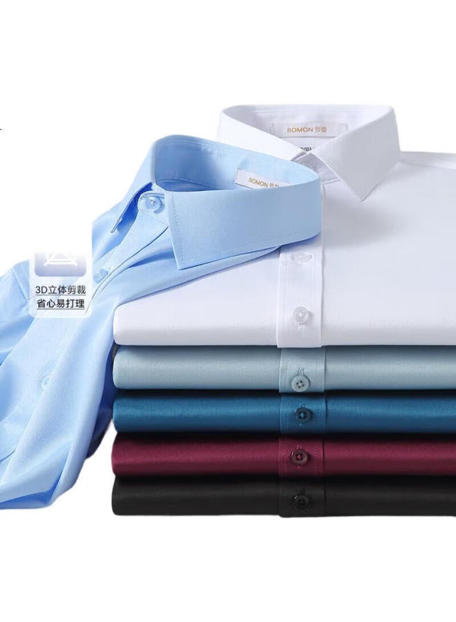 ROMON Men'S Long Sleeve Shirt Elastic Business Workwear Middle-Aged And Youth High Elastic Wrinkle-Free Casual Shirt 518 Pink 42 - Image 3