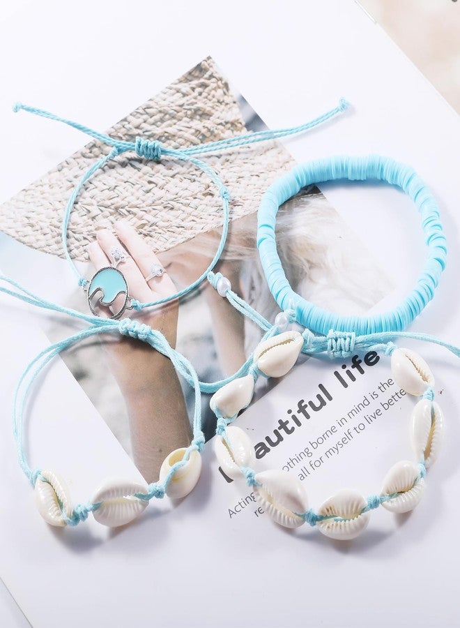 PIPITREE 12Pcs Beach Surfer Wave Bracelets for women, Adjustable Handmade Waterproof Braided String Beaded Anklets Starfish Shell Ankle Bracelet for Women Boho Summer Blue Bracelet Set - Image 3