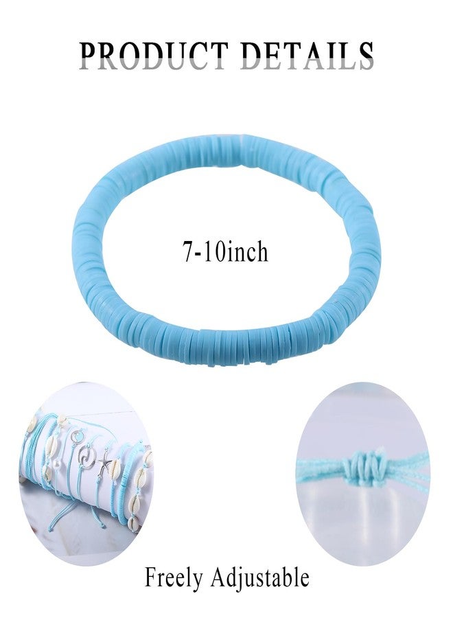 PIPITREE 12Pcs Beach Surfer Wave Bracelets for women, Adjustable Handmade Waterproof Braided String Beaded Anklets Starfish Shell Ankle Bracelet for Women Boho Summer Blue Bracelet Set - Image 2