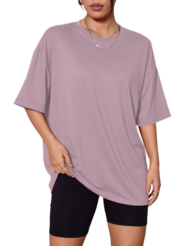 Kinglaman 5 Pack Womens Oversized T Shirts Crew Neck Loose Fit Short Sleeve Tshirts Summer Workout Plus Size Tee Tops 1 Black 1 White 1 Army Green 1 Khaki 1 Dark Pink X-Large - Image 3