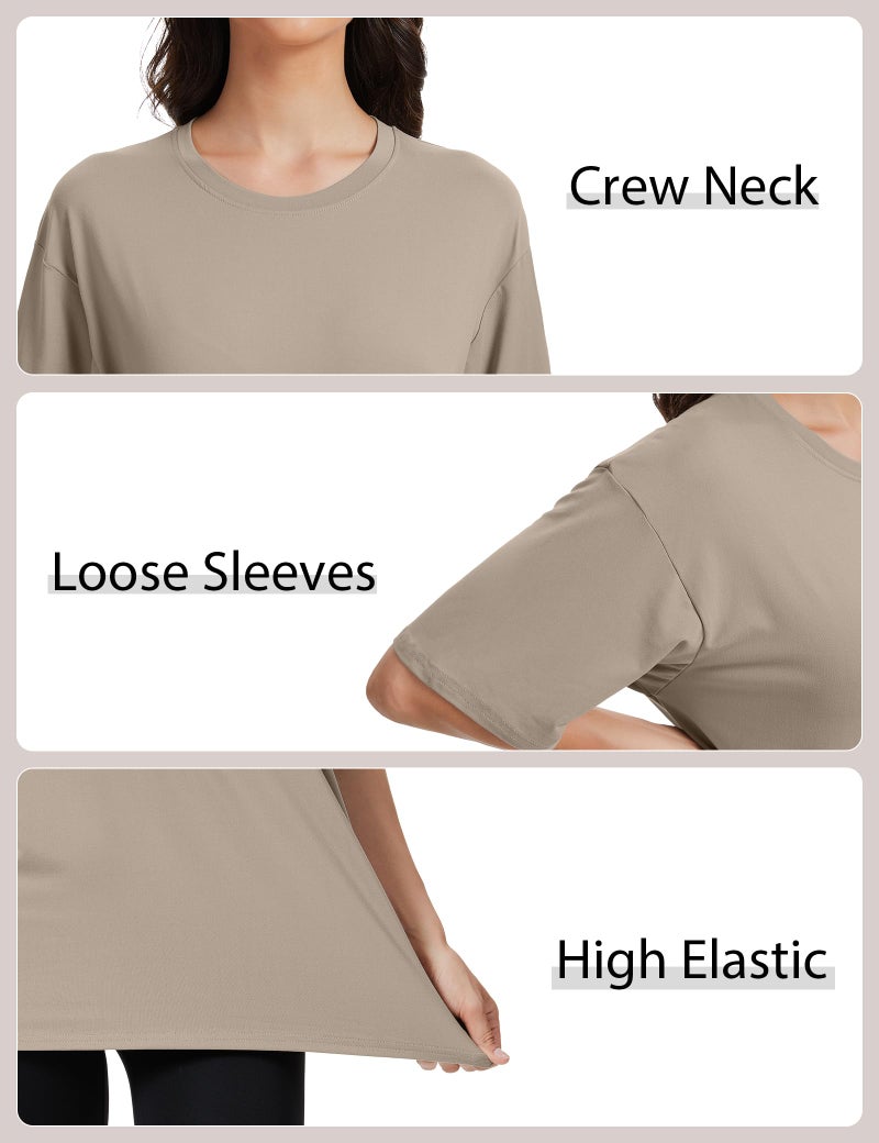 Kinglaman 5 Pack Womens Oversized T Shirts Crew Neck Loose Fit Short Sleeve Tshirts Summer Workout Plus Size Tee Tops 1 Black 1 White 1 Army Green 1 Khaki 1 Dark Pink X-Large - Image 4
