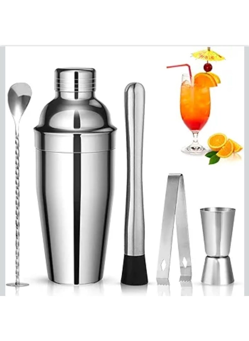 Stainless Steel Cocktail Shaker Set 5 Pieces Including Shaker, Jigger, Ice Tongs and T-Shaped Mixing Spoon – Professional Home Bar Tools Set for Drink Preparation - Image 1