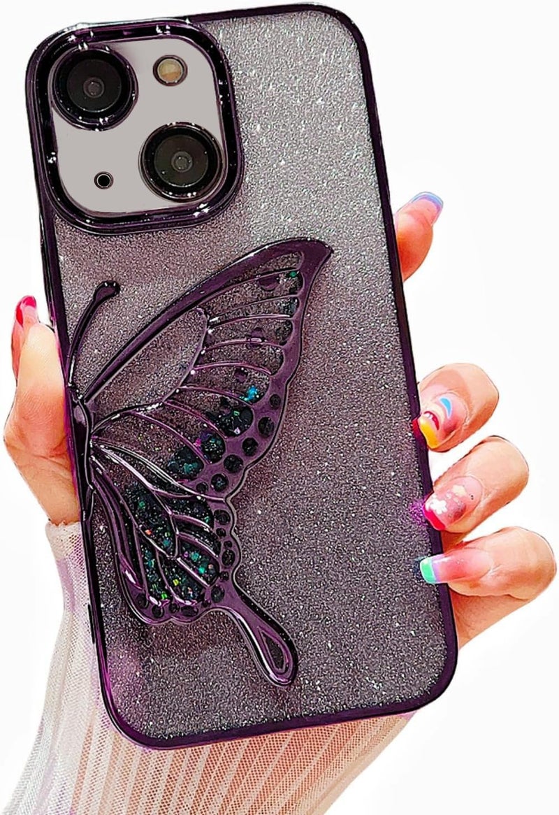 Mobistyle Thermoplastic Polyurethane Designed For iPhone 15 Cover With Glitter Cute Butterfly Electroplating Design Back Cover Case For Women Teen Girls (Purple) - Image 1