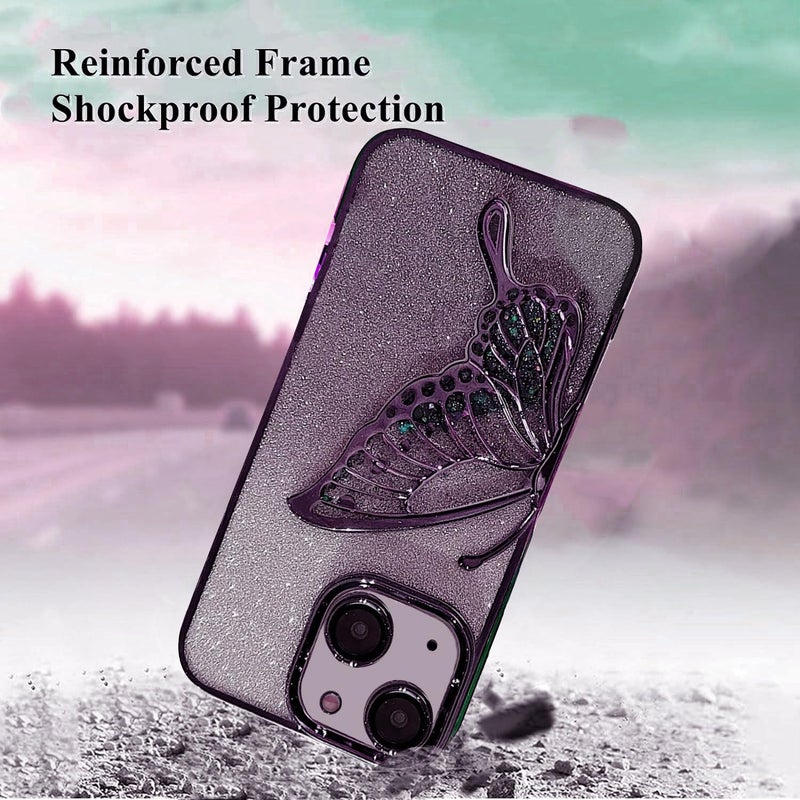 Mobistyle Thermoplastic Polyurethane Designed For iPhone 15 Cover With Glitter Cute Butterfly Electroplating Design Back Cover Case For Women Teen Girls (Purple) - Image 3