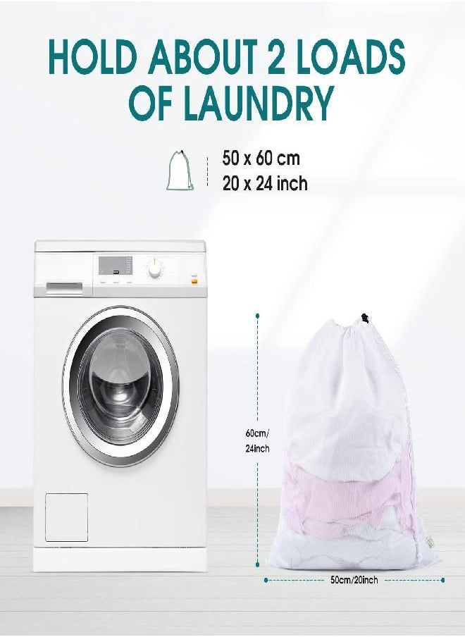 OTraki OTraki Mesh Laundry Bags 2 Pack 20 x 24 inch Drawstring Laundry Bags Mesh Wash Bags for Delicates Heavy Duty Dirty Clothes Washing Net Bag for Travel Dorm College Apartment Cloths Toys Storage White  - Image 1