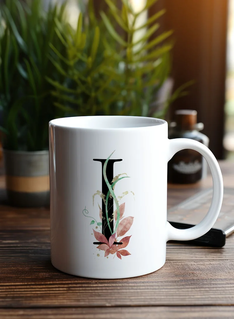 LOWHA 11 oz Ceramic Mug with Letter I Design on Both Sides