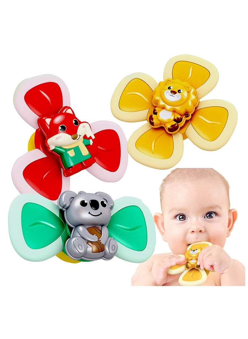 Sucker Spin Toy for Baby, 3 Pcs Spinning Baby Cartoon Animal Top Girls Boys with Rustling Sound and Rotating Wind Leaves - Teething Toys | Bath - Image 1