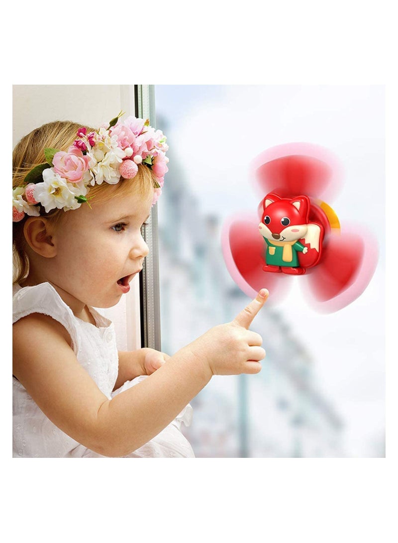 Sucker Spin Toy for Baby, 3 Pcs Spinning Baby Cartoon Animal Top Girls Boys with Rustling Sound and Rotating Wind Leaves - Teething Toys | Bath - Image 3