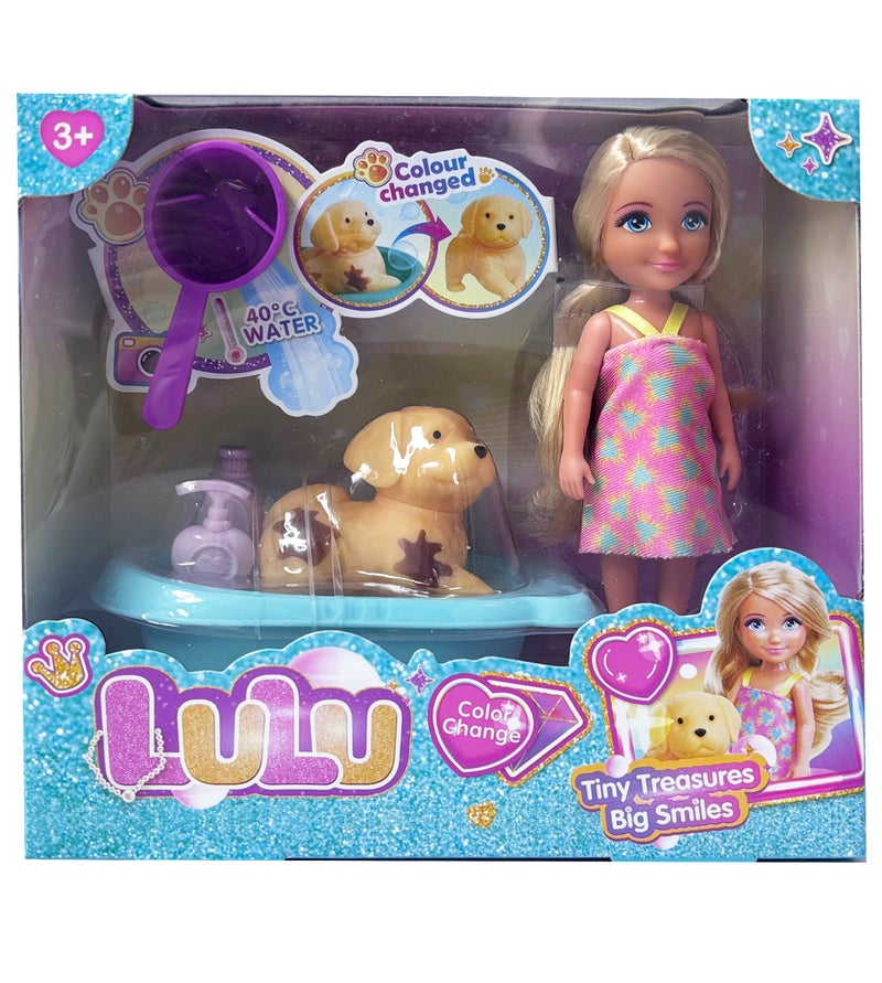 Lulu Doll with Bathing Pet Dot & Color Change – 5 Inch Pet Care Series with Puppy, Bathtub and Bath Accessories | Girls Toys 3+ - Image 1