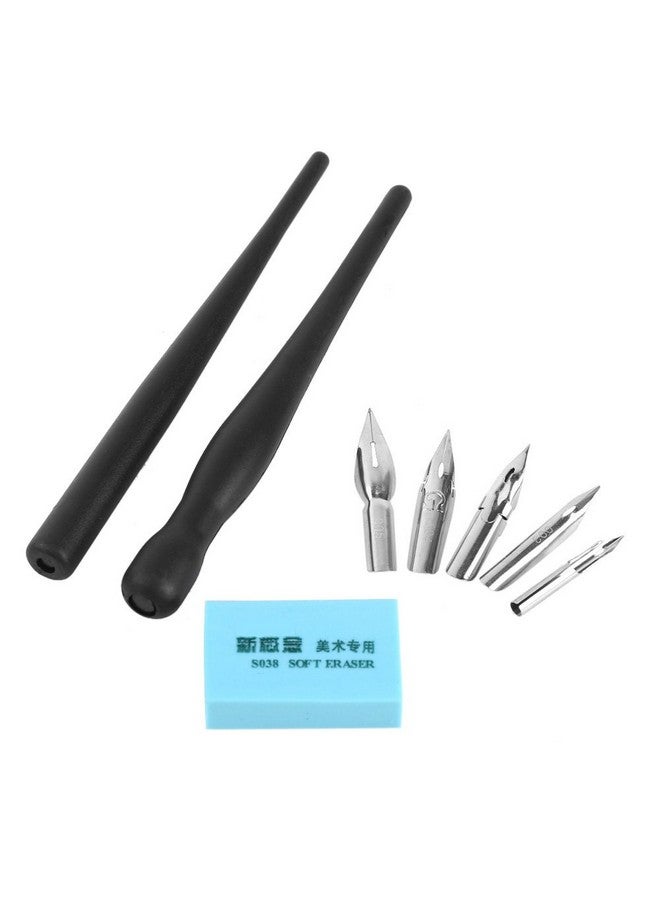Walfront Dip Pen Set For Manga Cartoon Comic Drawing Painting5 Dip Pen Nibs+2 Holders+Eraser - Image 1