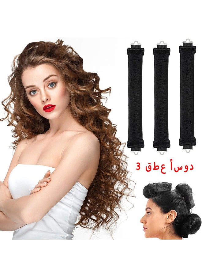 HS Heatless Hair Curler With Flexi Rods And Hook, Heatless Curling Rod For All Hair Types, Comfortable No-Heat Curlers To Sleep In, Overnight Blowout Curls, 3PCS Black  - Image 1