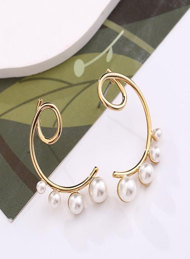VIEN Earring For Women White Color Small Pearl Beads Geometrical Studded Drop Earring Pearl Alloy Stud Earring - Image 3